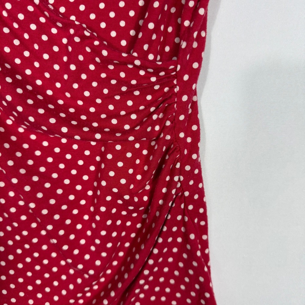 Talbots Petites Red White Polka Dot Faux Wrap Ruched V-Neck Top MP Minimalist - Picture 7 of 7